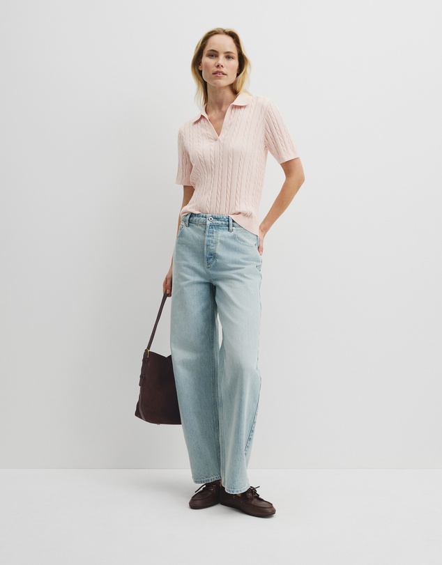 Country Road - Organically Grown Cotton Blend Cable Polo Knit