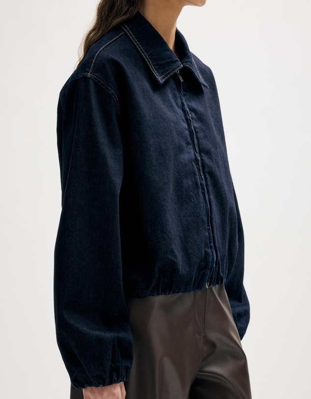 Revibe - Repaired Minima Esenciales Mara Bubble Hem Denim Bomber Jacket - AU 10