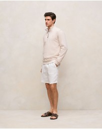 Trenery - Terry 1/4 Zip Monogram Sweat in Stone