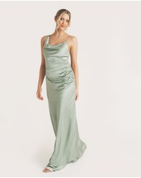 Six Stories - Cowl Front Asymmetrical Satin Bridesmaid Dress