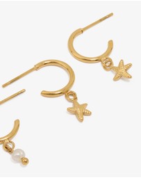 Lovisa - Waterproof Gold Plated Stainless Steel Pearl & Starfish Hoop Earrings 2-Pack