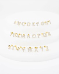 Wanderlust + Co - Alphabet Pave Gold Flat Back Earring - Letter A