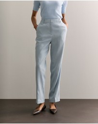 Trenery - Linen Cotton Yarn Dyed Herringbone Pant in Pale Blue