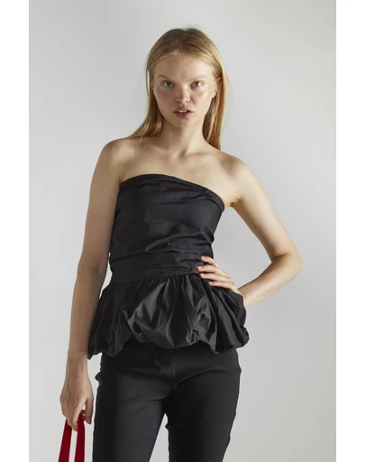 Glamorous - Ruched Puffball Peplum Strapless Top