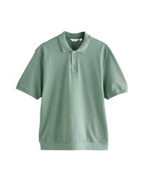 NEXT - Textured Waffle Button Through 100% Cotton Polo Shirt