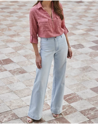 Sosandar - Denim Stretch Wide Leg Jeans