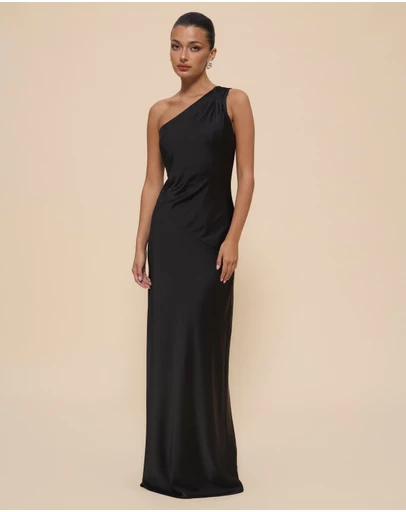 CHANCERY - Hallie Satin One Shoulder Drape Maxi Dress