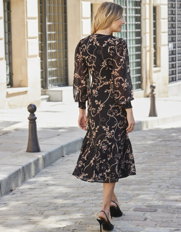 Sosandar - Baroque Print Wrap Front Midi Dress