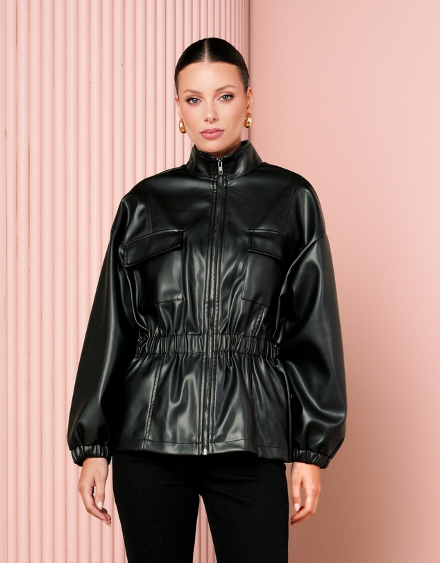 Azzurielle - Jyn Cinch Waist Leather Jacket