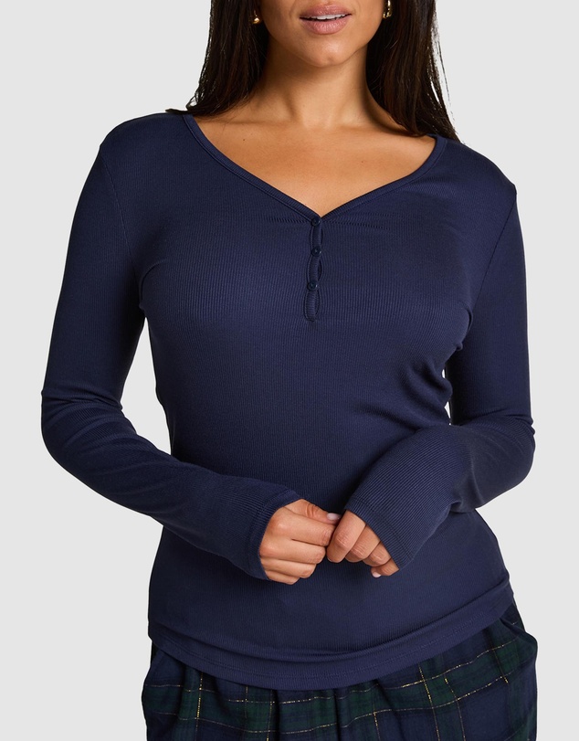 Hunkemoller - Long Sleeve Rib Modal Henley Top