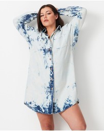 17 Sundays - Shibori Denim Shirt Dress - White