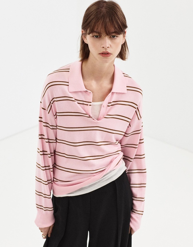 M.N.G - Striped Polo-Neck Sweater