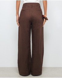 AERE - Linen Wide Leg Pants With Deep Waist Band
