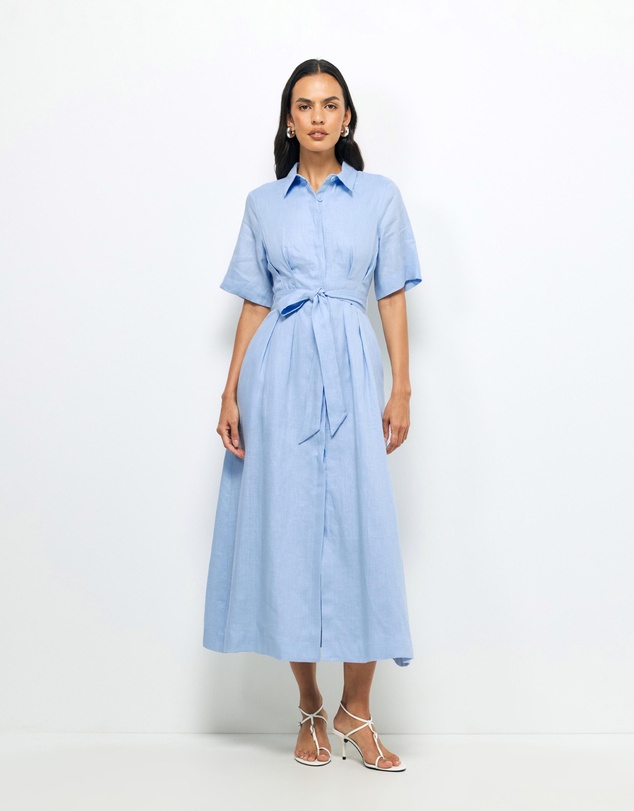 AERE - Orien Tuck Waist Linen Shirt Dress