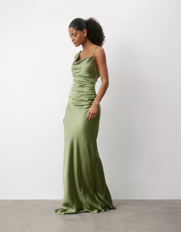Six Stories - Cowl Front Asymmetrical Satin Bridesmaid Dress