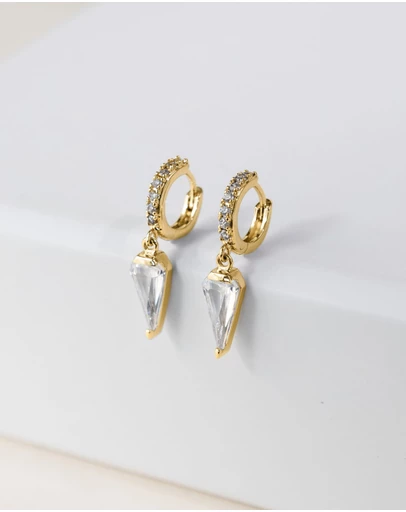 Wanderlust + Co - Diamond Gem Gold Baby Huggie Earrings
