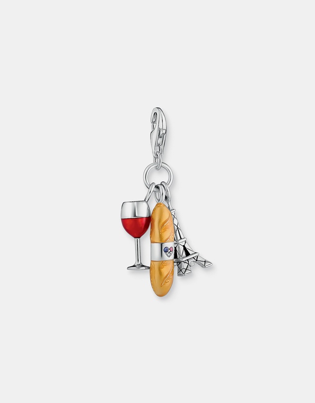 THOMAS SABO - Charm Pendant with Red Wine Glass, Eiffel Tower & Baguette