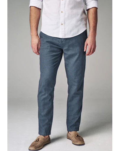 NEXT - Linen Blend Elasticated Drawstring Trousers-Slim Fit