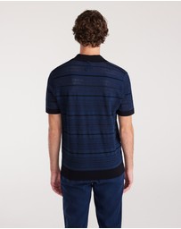 Calibre - Camp Collar Striped Polo Delft Blue