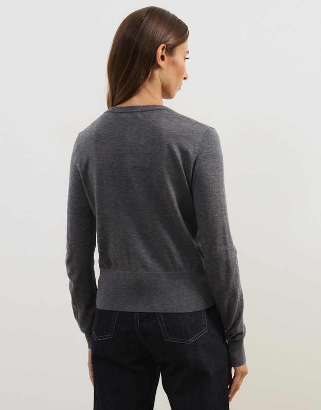 Atmos&Here - Elina Crewneck Knit Cardigan With Rib Hem