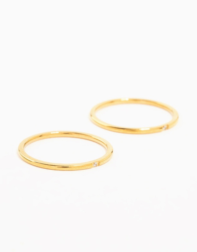 Lovisa - Waterproof Gold Plated Stainless Steel Fine Band Rings 2-Pack