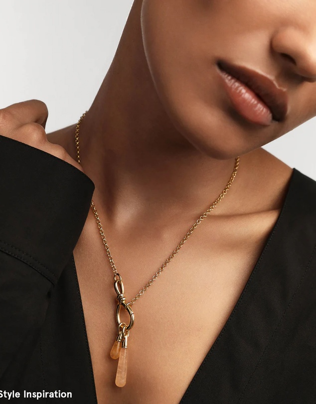 PDPAOLA - Yellow Aventurine Large Drop Pendant Stacker Chain Necklace
