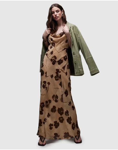 TOPSHOP - Built Up Double Layered Cowl Neck Maxi Dress