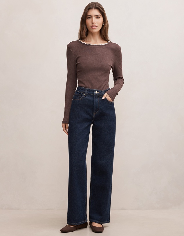 Forever New - Rebecca Scallop Long Sleeves Top