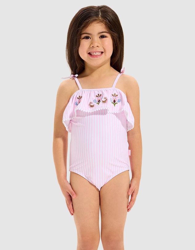Seafolly - Stripe Embroidered Frill One Piece - Kids