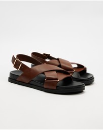 AERE - Crossover Leather Footbed Sandals