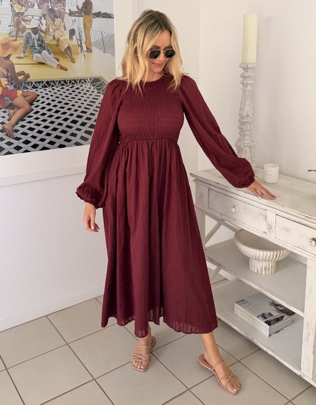 Esther & Co - Iolana Dress - Wine Long Sleeve