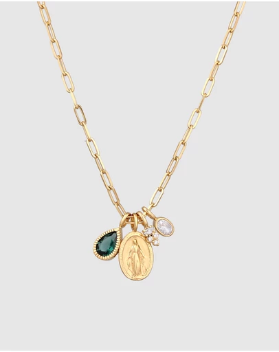 Elli Jewelry - Necklace Drop Green Quartz and Zirconia 925 Sterling Silver Gold-plated