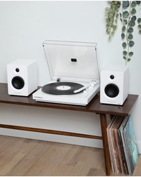 Victrola - Victrola Automatic Turntable + Victrola Tempo Bookshelf Speakers Bundle - White