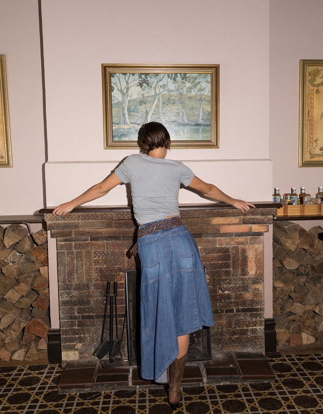 Love and Nostalgia - Little Wildflower Denim Midi Skirt