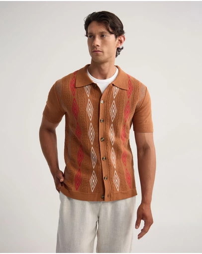 Oxford - Carey Patterened Button Up Polo