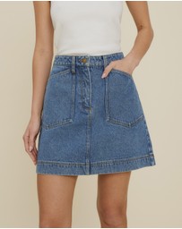 The Fated - Pocket Detail A-Line Denim Mini Skirt