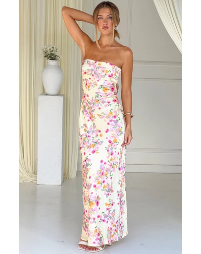 Beginning Boutique - Maiah Yellow Bloom Maxi Dress
