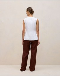 Trenery - Linen Collarless Button Through Vest in White