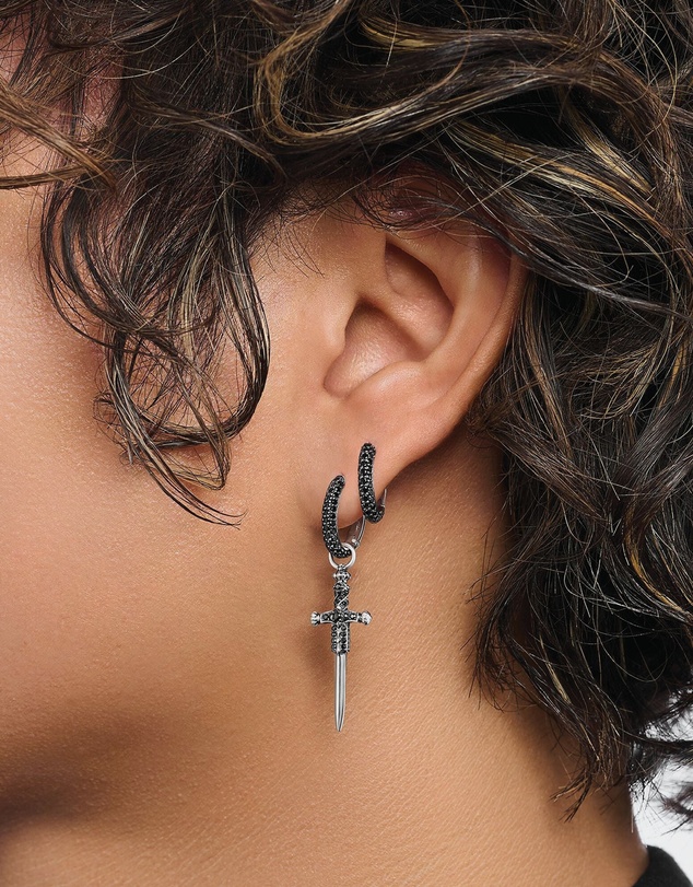 THOMAS SABO - Single hoop earring with sword & black stones