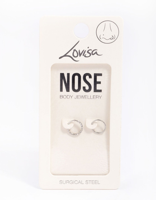 Lovisa - Surgical Steel Cubic Zirconia Textured Nose Ring Pack