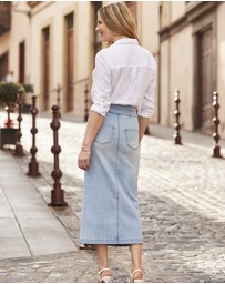 Sosandar - Contour Waist Denim Midi Skirt