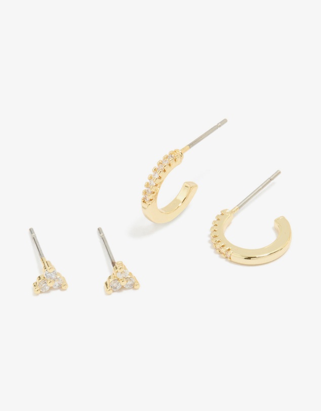 Lovisa - Gold Plated Brass Cubic Zirconia Chain & Stud Earrings 4-Pack