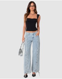 EDIKTED - Laced Up Low Rise Jeans
