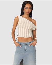 EDIKTED - Tamra Sheer Knit Asymmetric Top
