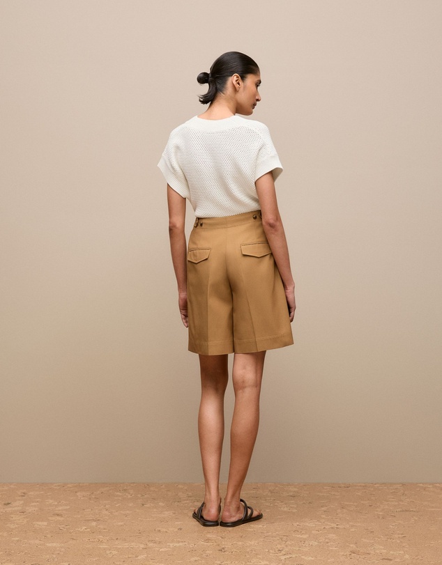 Trenery - Cotton Blend Longline Pleat Short in Rich Tan