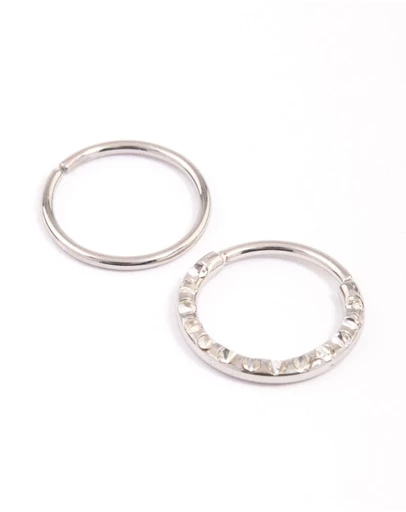 Lovisa - Surgical Steel Cubic Zirconia Textured Nose Ring Pack