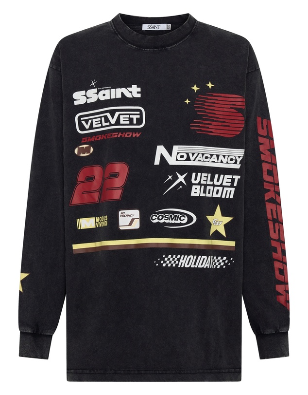 SSAINT - Signature Moto Tee Black Acid Wash