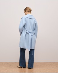 Trenery - Double Faced Wool Wrap Coat in Mist Blue