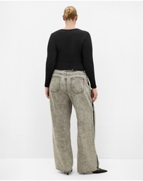 City Chic - Plus size Lily Micro Rib Top - black