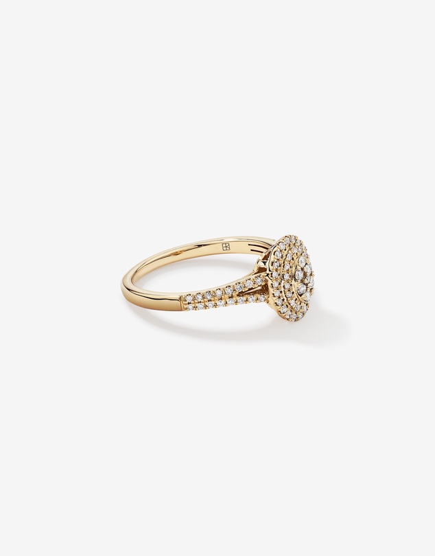 Michael Hill - 0.30 Carat TW Oval Shaped Cluster Diamond Halo Engagement Ring in 10kt Yellow Gold